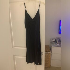 NWT LOFT cowl neck silky black slip dress  - midi length 18P